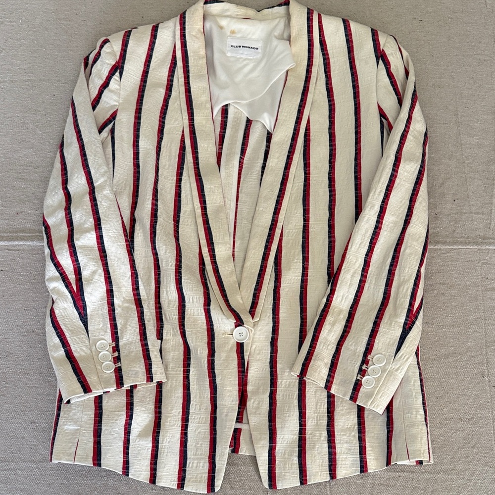 Club Monaco Red and Navy Striped Blazer